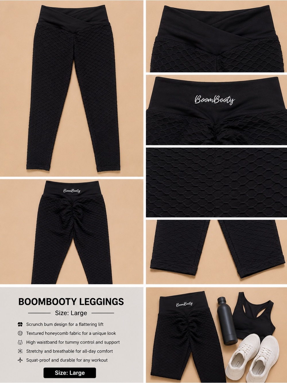 Women’s Boom Booty Black Textured Scrunch Leggings